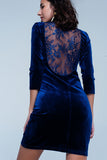 Dark Blue Velvet Mini Dress Open Back