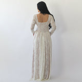 Curve & Plus Size Ivory Square Neckline Vintage Inspired Wedding Dress With Pockets, Pearl Color Lace of Roses Long Slee