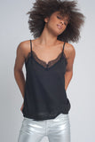 Cami Top With Lace Trim in Black