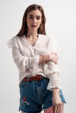 Volume Sleeve Blouse With Cuff Sleeve in Oyster