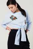 Striped Blue Top With Embroidered Patches Detail