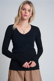 Soft Basic Sweater With Black V-Neck