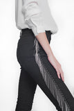 Black Skinny Jeans With Side Fringe Adornment