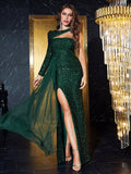 Mesh Panel Split Thigh Sequin Formal Dress Zoela