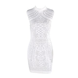 Sleeveless Studded Geometric Party Dress