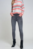 Skinny Fit Jeans With Side Slit in Gray