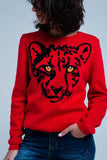 Red Knitted Sweater With Leopard