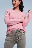 Pink Angora V-Neck Sweater