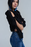 Sweater With Tied Ruffle Sleeves in Black