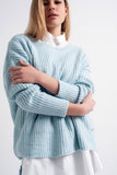 Turquoise Round Neck Boyfriend Sweater