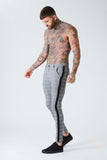 Check Trousers With Black Stripe - Stone Grey