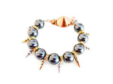 Handmade Statement Bracelet With Black Pearls, Swarovski Crystals, Rhinestones and Gold, Silver, Rose Gold Plated Brass.