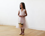 Midi Pink Tulle and Lace Sleeveless Flower Girls Dress 5047