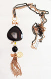 Lariat & Y Necklace With Black Onyx and Charms.