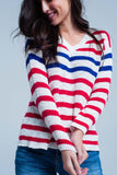 Red Striped V-Neck Sweater