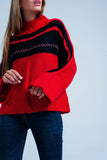 Red Oversized Sweater Vertical Stripe