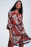 Orange Paisley Print Smock Dress