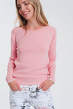 Crew Neck Sweater With Button Detail in Pink