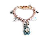 Vintage Rose Beaded Bracelet With Light Blue Rhinestones and Pearls