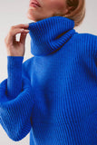 High Neck Jumper With Balloon Sleeve in Blue