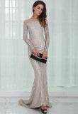 Off Shoulder Silver Glitter Gown