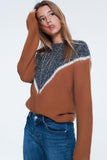 Chevron Color Block Sweater in Camel