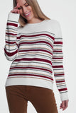 Maroon Knitted Sweater With Stripes