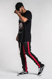 Retro Side Stripe Track Pants - Black / Red Stripe