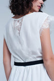 White Open Back Dress With Lace Insert