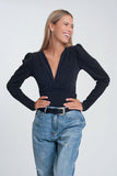 Glitter Long Sleeve v Neck Body in Black