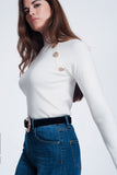 Sweatshirt With Button Detail in Cream