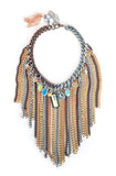 Handmade Fringe Necklace With Swarovski Crystals, Charms and Burnished Gold. Boho Jewelry, Boho Necklace, Bohemian Jewel