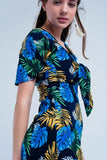 Navy Jumpsuit With Tropical Print