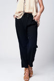 Black Wide Leg Trousers With Waist Detail