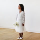 Midi Ivory Tulle and Lace Long Sleeves Flower Girls Dress 5044