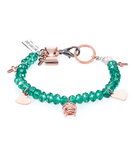 Emerald Green Crystals and Rose Gold Skull, Heart Charms Bracelet