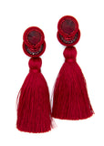 Tassel Earrings in Dark Red Color