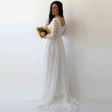 Curve & Plus Size Ivory Square Neckline Vintage Inspired Wedding Dress Ivory Lace Long Sleeves