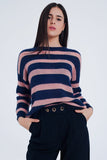 Navy Striped Mohair Sweater With Lurex