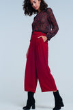 Red Wide Leg Culottes With Belt Detail