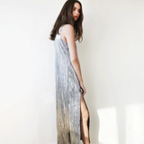 Glamorous Metallic Pleated Silver Maxi Dress SALE 1073