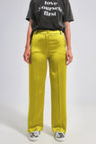 Wide Leg Satin Pants in Lime Green