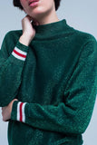 Green Glitter Sweater With Mock Neck