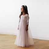 Pink Off-The-Shoulder Lace and Tulle Maxi Flower Girls Gown 5040