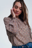 Blouse in Beige With Flower Print