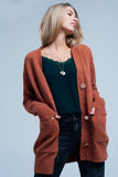 Orange Cardigan With Gold Buttons