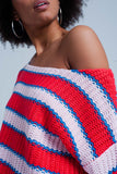 Coral Striped Rib Stitch Knitted Sweater