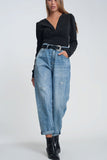 Tapered Boyfriend Jeans With Curved Seams in Light Denim