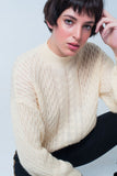 Yellow Cable Knitted Sweater With Round Neck