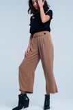 Camel Wide Leg Pants With Buttons